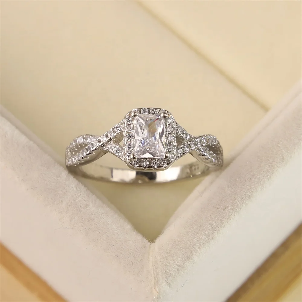 S925 серебряное кольцо Япония и Южная Корея инкрустированные прямоугольные моиссан алмазный циркон Женская мода персональное свадебное кольцо подарок