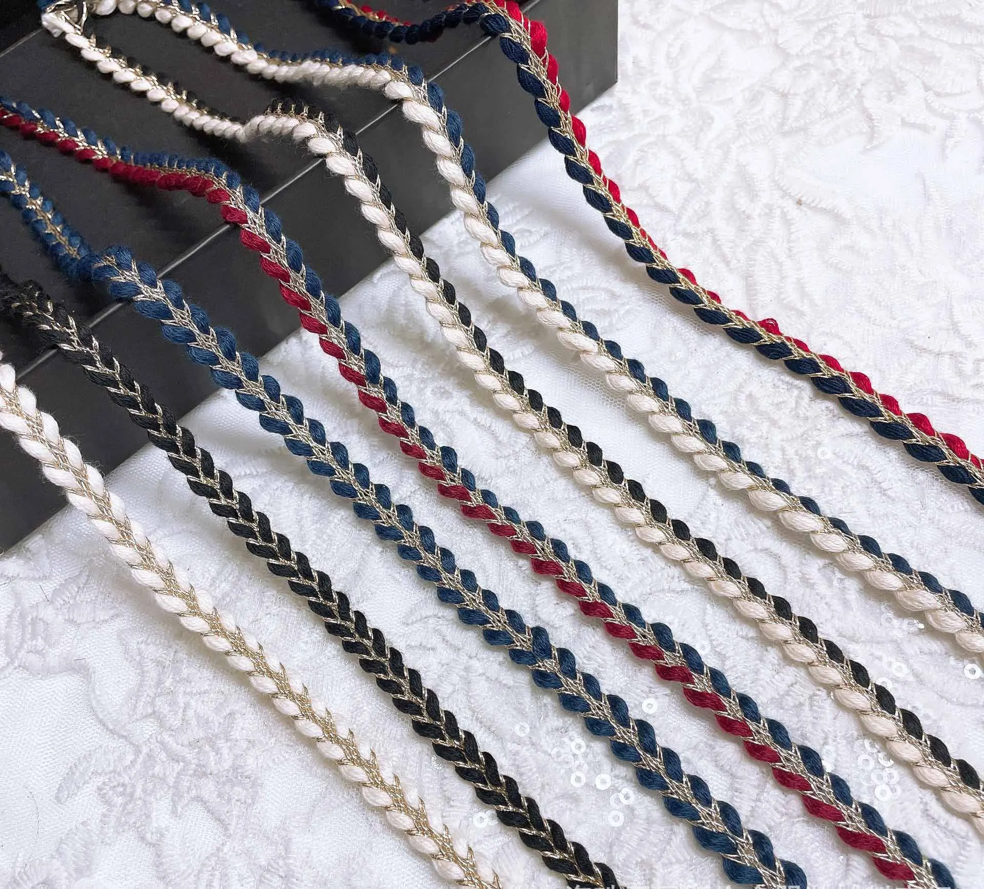 JFL016 Small Fragrant Wind Braided Non-elastic Soft Skin-friendly Two-color Rope Braid Clothing Bags Decorative Webbing Access