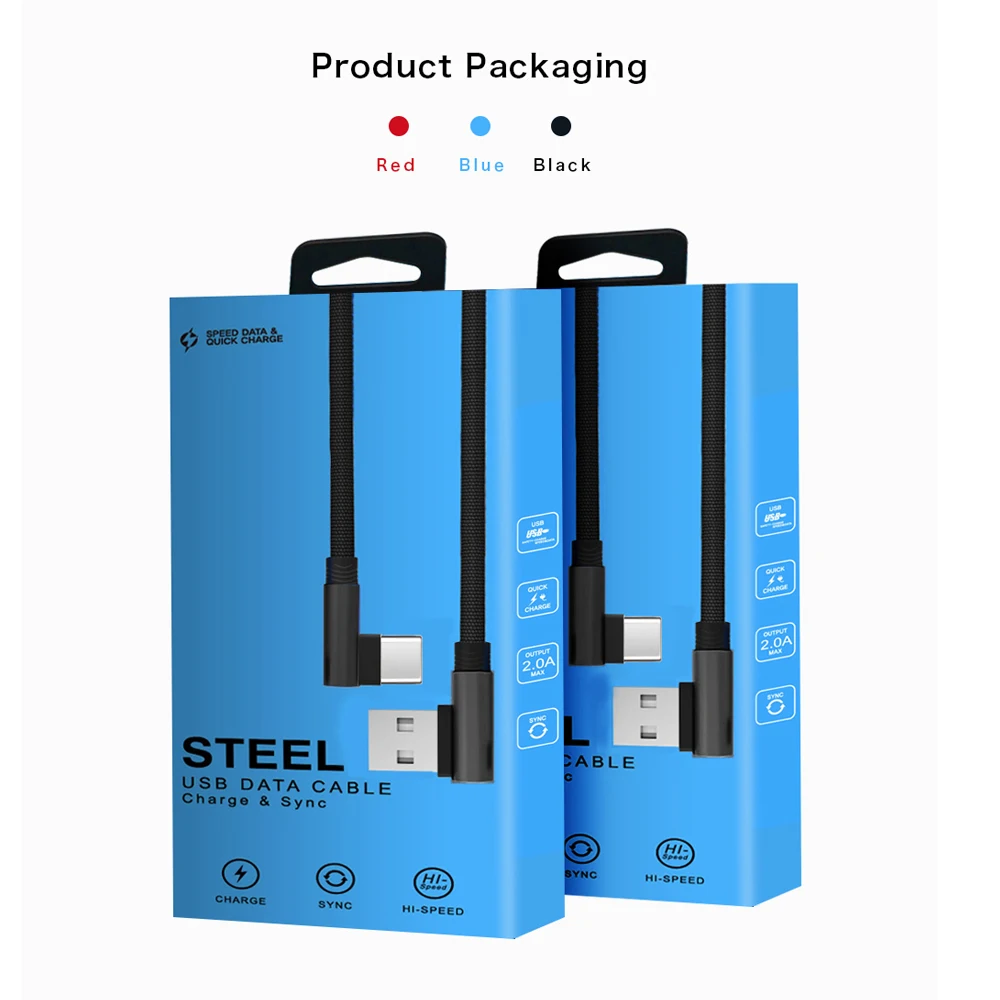 Fast Charge Data Cable  1m  Cotton 90 degree USB Cable usb charging