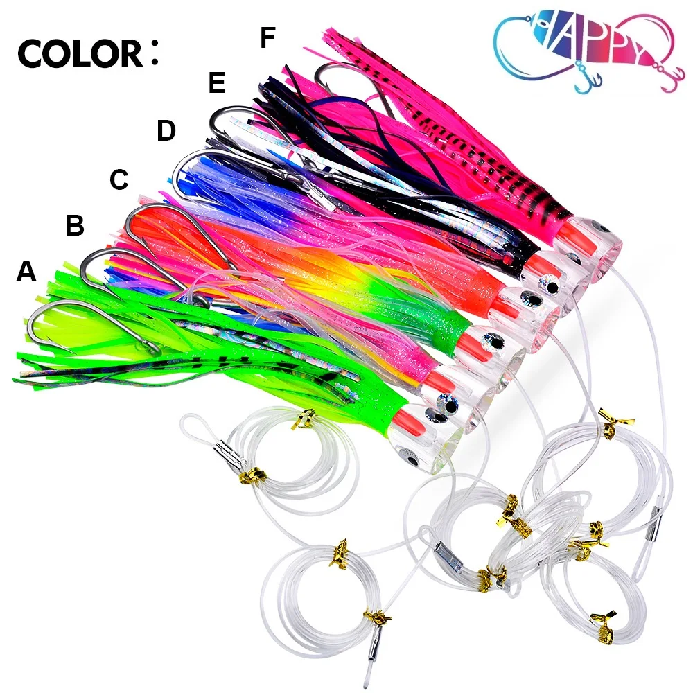 6colors Jig Head Squid Baits 9inch 96g Trolling Lures Octopus Skirts Baits Saltwater Big Game Marlin Trolling Fishing Baits