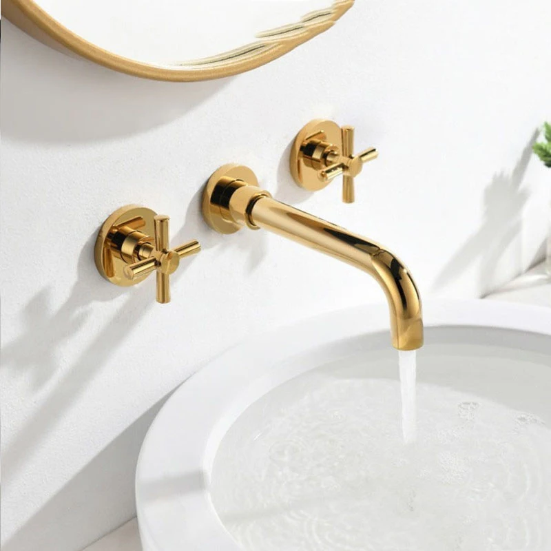 Gold Double Handle Antique Brass Wall Mounted Concealed basin Faucet Mixer Tap
