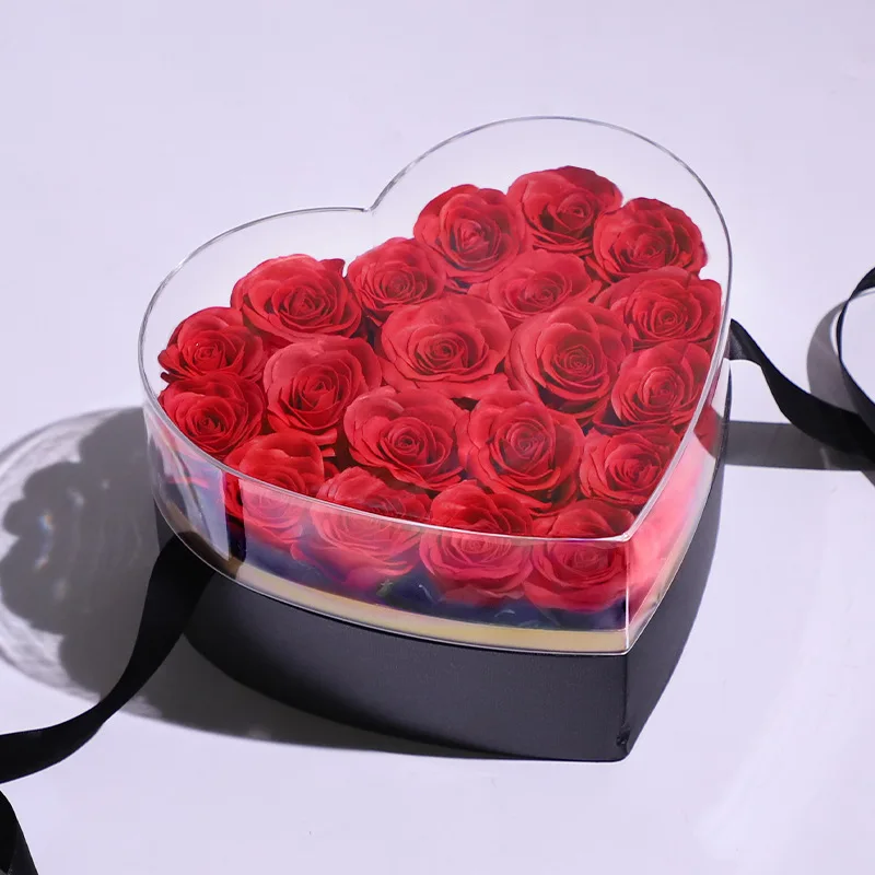 Hot Sale Red Roses Preserved In Heart Shape Flower Box To Express Love And Gratitude