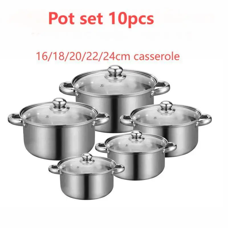 Luxury Eco-Friendly Stainless Steel Cookware Set Non-Stick Kitchen Cooking Pots Pans Ceramic Iron Featuring Metal Glass Home Use