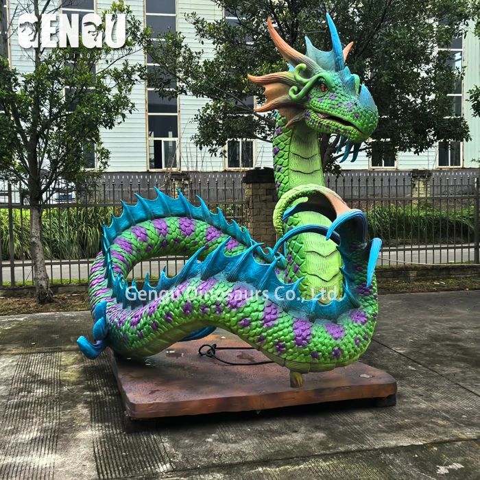 Animatronic 3D Dragon Model Realistic Green Dragon Statue For Sale