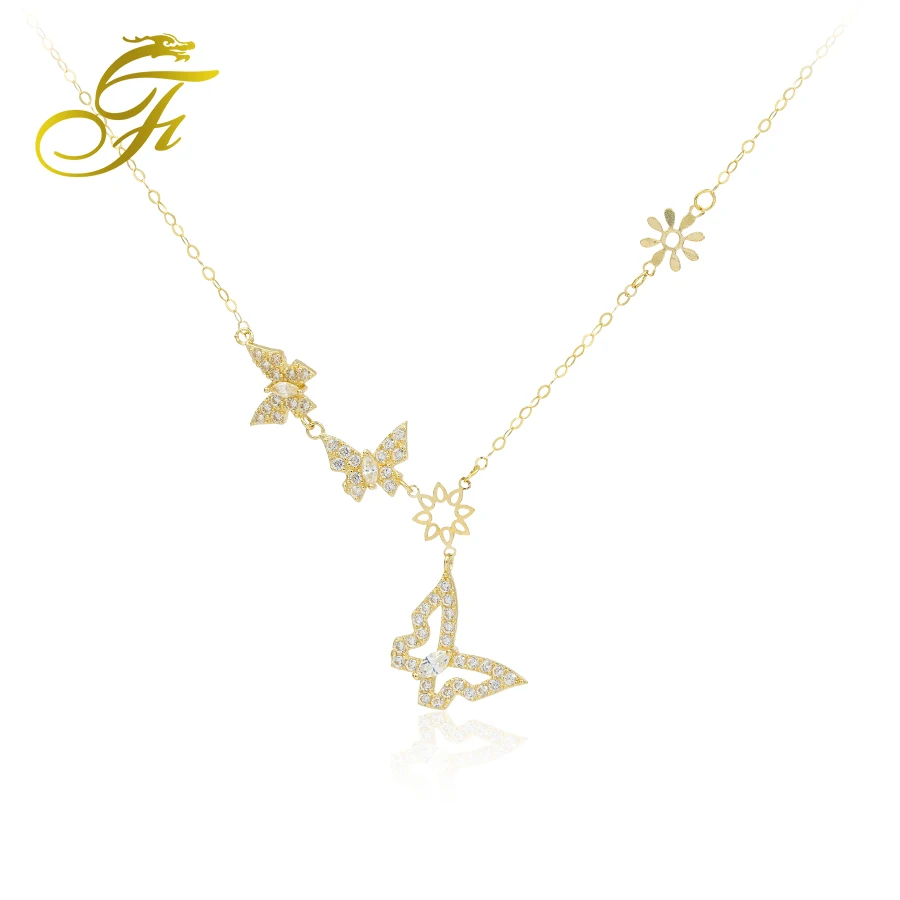 Cute top quality chain butterfly shape pendant necklace solid gold chain necklace 18k pure choker necklace butterfly
