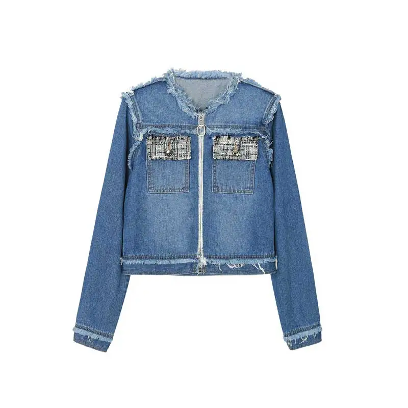High Quality Denim Jacket with Fringed Collar Girls Jacket Plus size Jean Jacket for Women