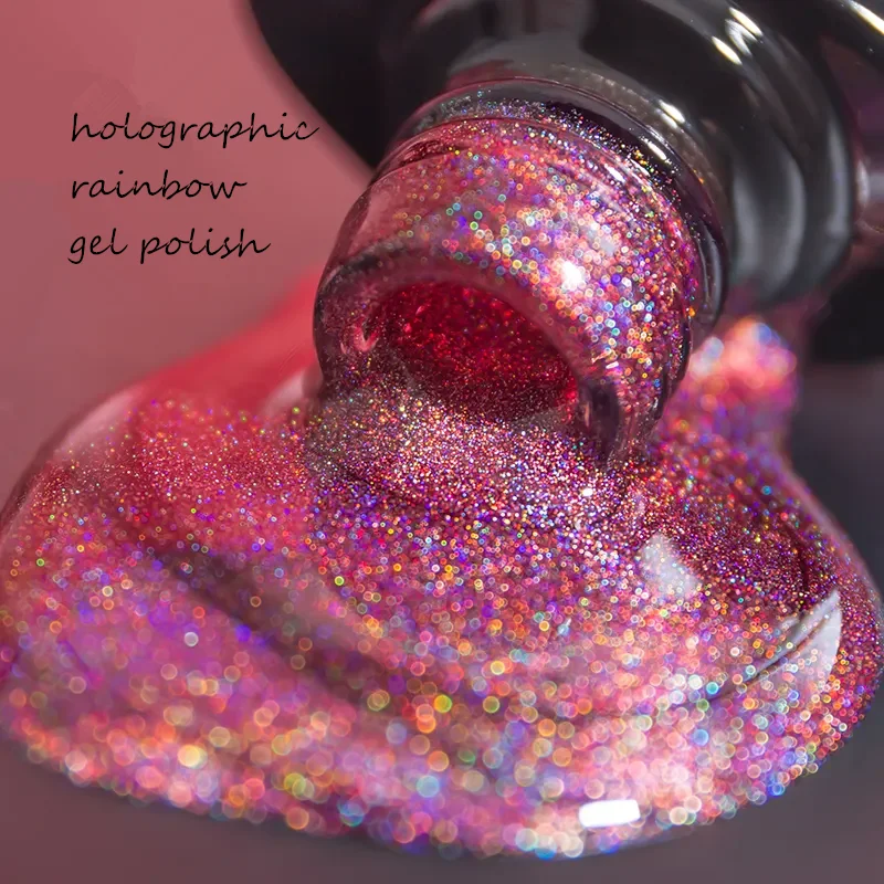 holographic rainbow gel polish 1kg 12 color reflective gel nail polish factory price nail art uv gel private label OEM bottle
