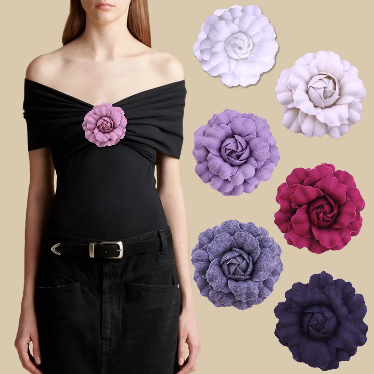 Stereo Little Fragrant Camellia 7.5cm Premium Brooch  Handcrafted Accessories Suit Sweater Coat Flower Brooch