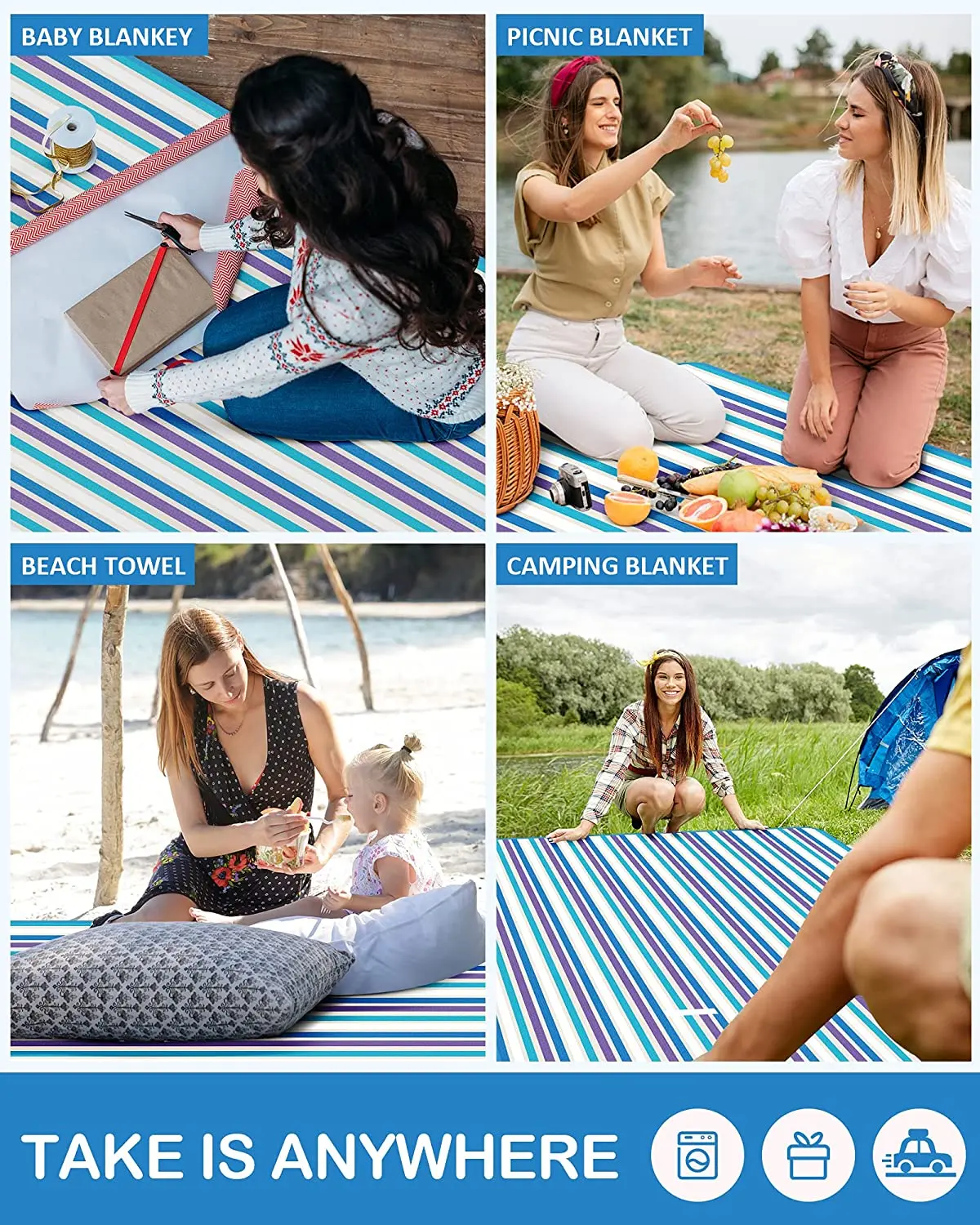 Wholesale Waterproof recycled camping Picnic Beach mat Outdoor Oversized custom picnic blanket