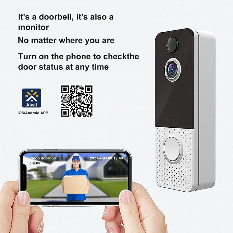 Indasina беспроводной Wifi Обнаружение движения Hd 1080p водонепроницаемый домашний охранный сигнал ИК широкоугольный двухсторонний аудио дверной звонок камеры