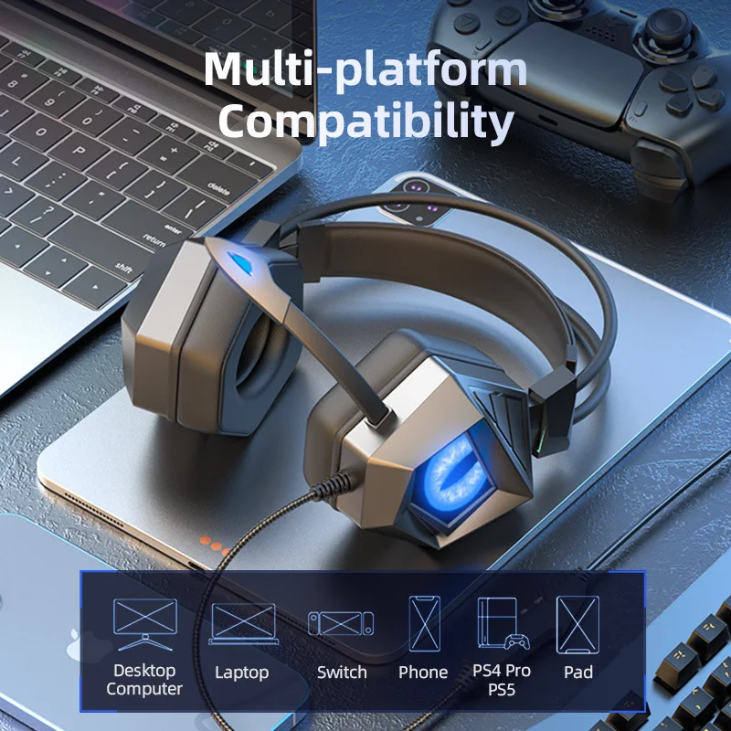 New SY-G15 colorful breathing luminous game computer wire-controlled headset gaming earphones & headphones with mic