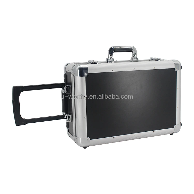 Premium Custom Large Size Extrusion Metal Frame Hard Aluminum Trolley Suitcase Instrument Tools Carry Case with Foam and Wheels