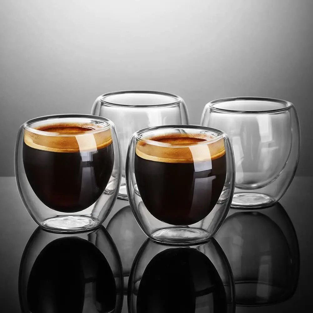 Double Wall Cups Glass 8 OZ Insulated Thermal Mugs Glasses For Tea Coffee Latte Cappuccino Cafe Milk