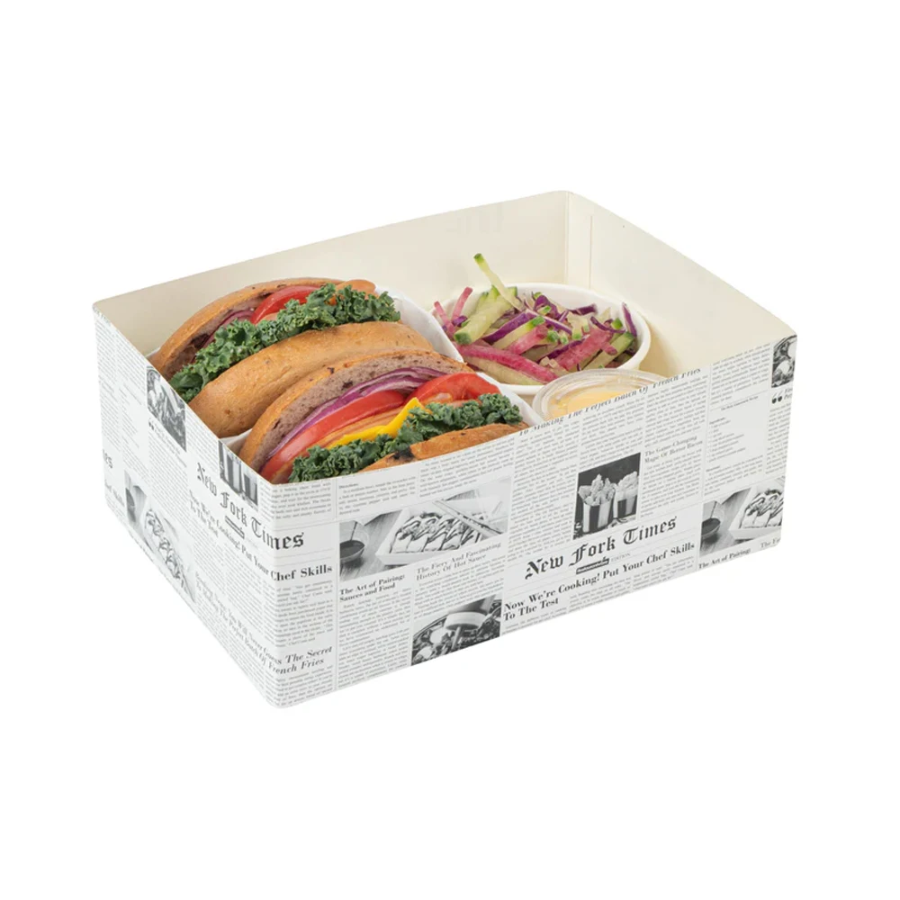 Newspaper Lunch Food Box Hamburger Packaging Biodegradable Disposable Take Away Salad Box