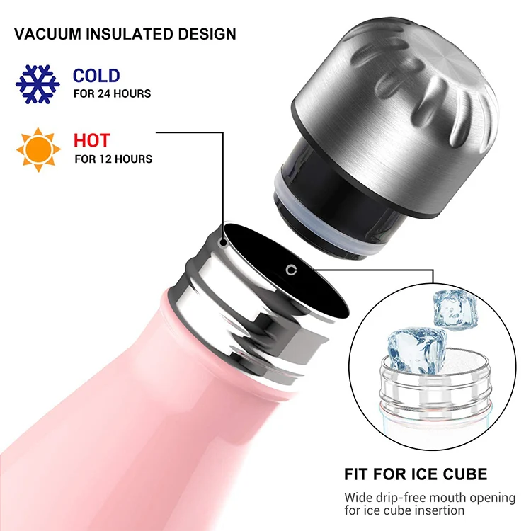Coral Bpa Free Metal Water Bottle Drinking Hot Water Thermos, Reusable Stainless Steel Water Bottle 500ml Super Insulated