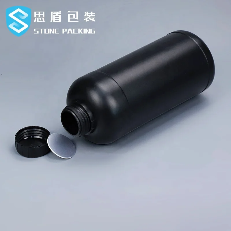 1000g 1000ML black HDPE round plastic bottle