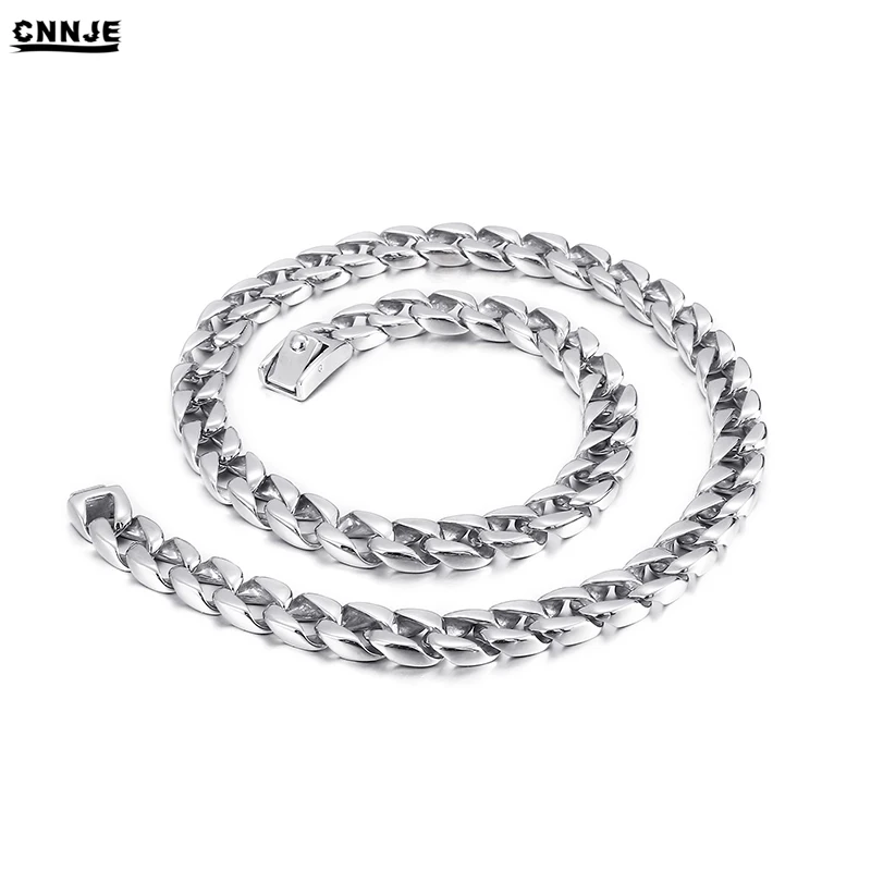 Handmade Necklace Silver Plated Stainless Steel Cuban Chain Necklace Snap Button