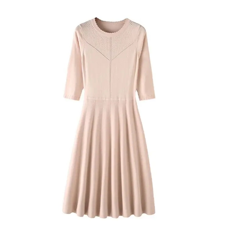 Alibaba supplier custom latest elegant women casual knitting LOGO sweater jersey dress for women