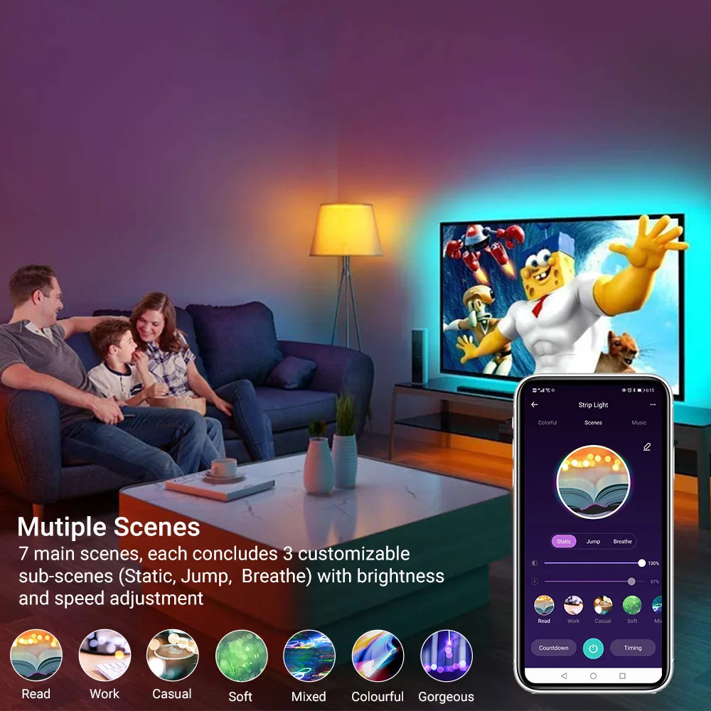 
Factory OEM 3M 90LEDs Smart LED TV Backlight Strip Light USB For Remote Control 5V Smart Phone APP Connect 5050 Flexible Strip 