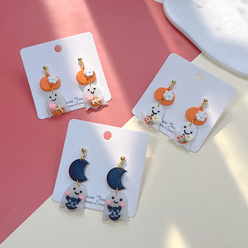 Fashion New Design Halloween Earrings Cute Pumpkin Ghost Polymer Clay Fun Earrings Jewelry Women