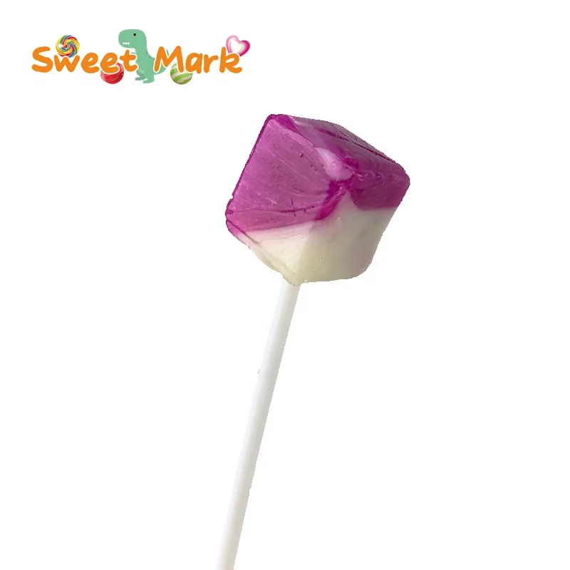 Factory candy lolly lollipop cube shape 2 layer grape litchi lychee flavor lollipop candy stick