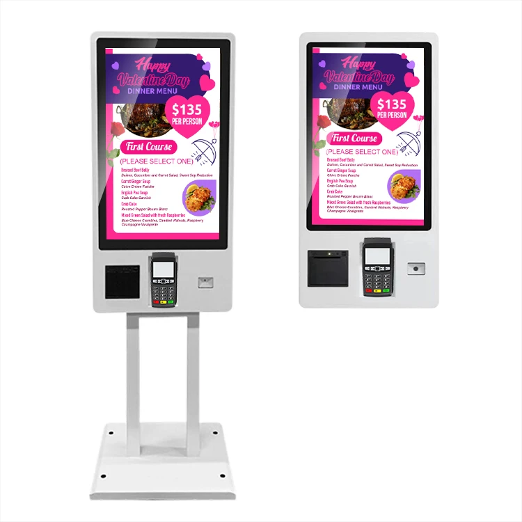 24 27 32 inch indoor wall mount touch screen self service ordering payment kiosk with floor standing bracket