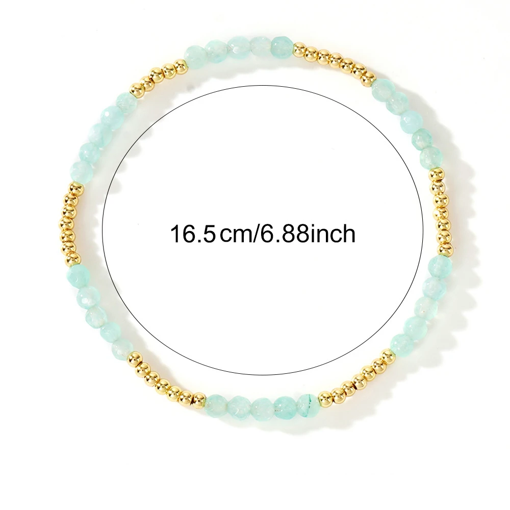 Waterproof 14k Plated Gold and Natural Stone Beaded Boho Elastic Stretch Bracelets Set Thin Minimalist for Women Jewlery