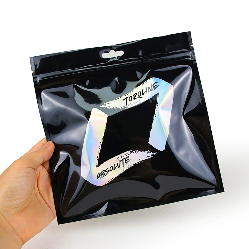 Holographic Jewelry Pouch Holographic Glossy Reflective Zipper Bags With Hang Hole  Digital Print Mylar Bag