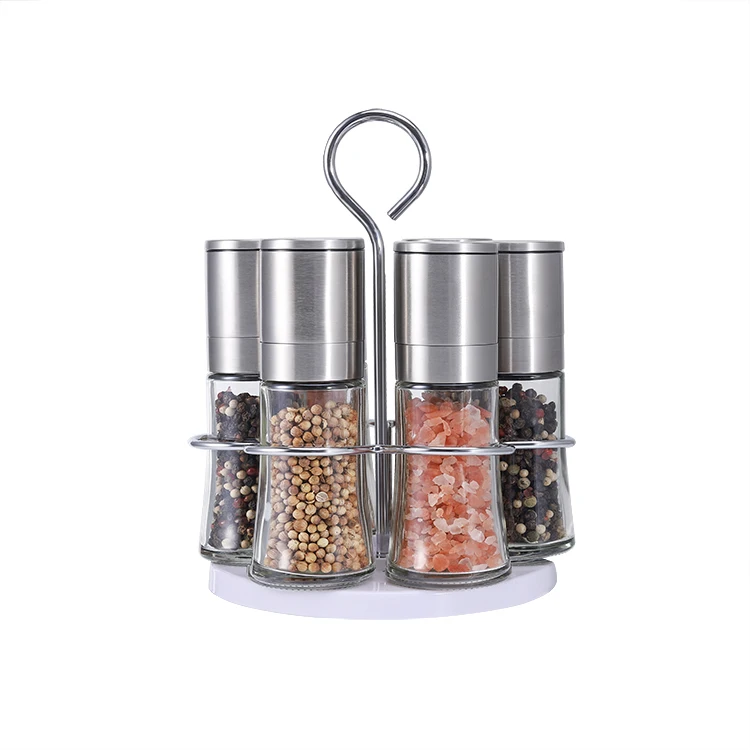 Kitchen Warehouse Tools Cookware Spice Grinder Salt and pepper mill set with glass jar and holder Pepper Mill Set