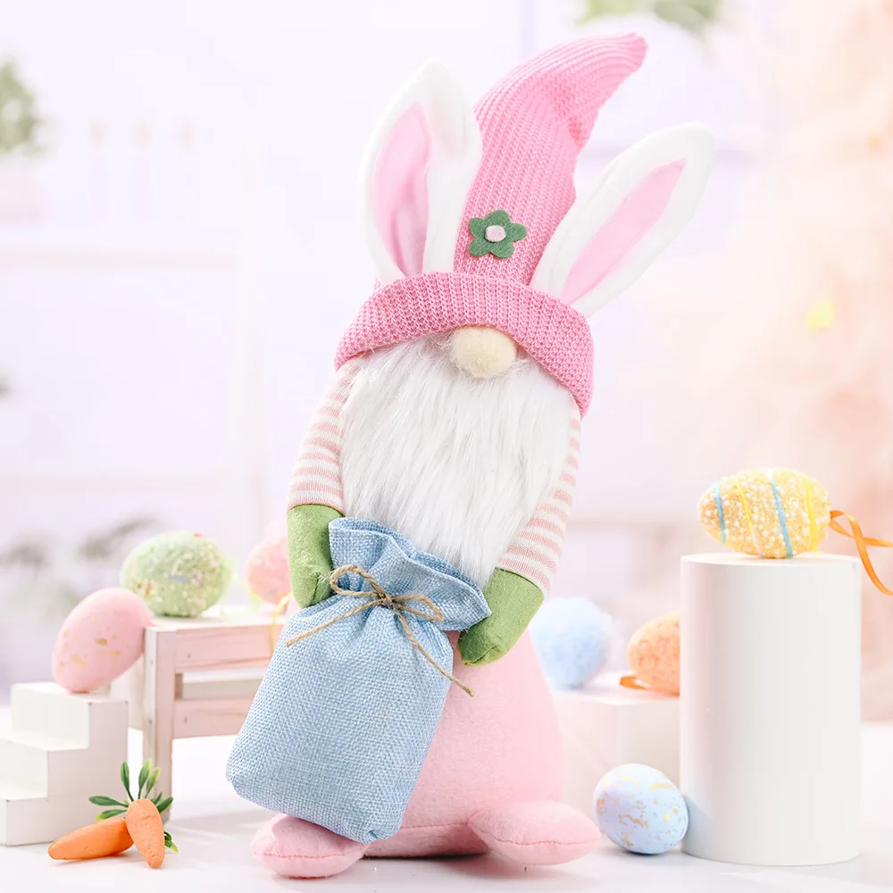 Duoyou Easter rabbit dolls Rabbits with candy bags doll Knitted Easter rabbits dolls