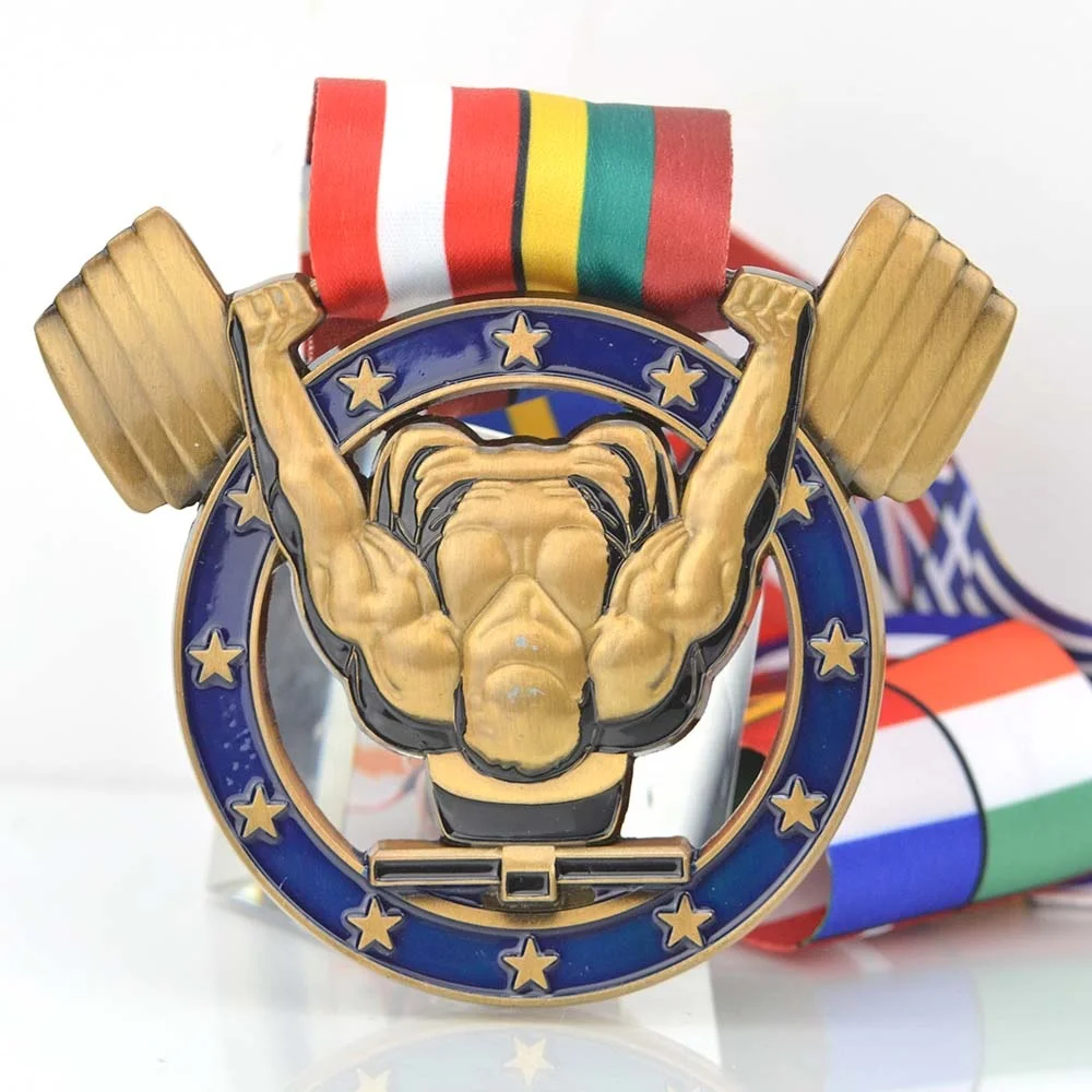 Zhongshan Factory production Die casting Sport Day metal award embossed Powerlifting Metal Medal