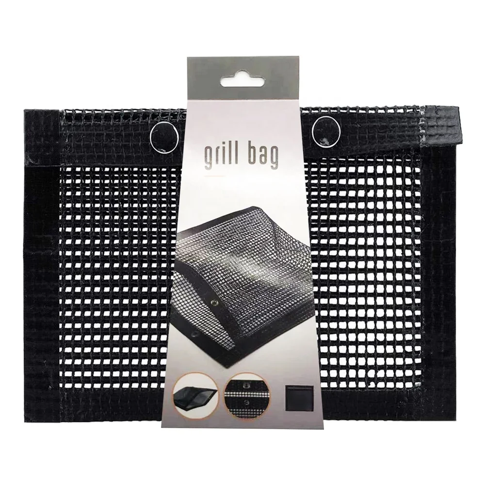 BBQ accessories Non Stick Reusable LFGB Approved Ptfe Grill Bag Fireproof BBQ Grill Mesh Bag  BBQ Tools