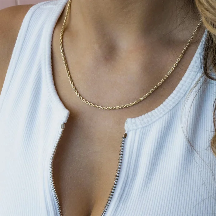 18k Gold Plated Bulk Link Chain Dubai Jewelry 2.5MM 3MM Stainless Steel Link Chain Rope Chain Twist Choker Necklace