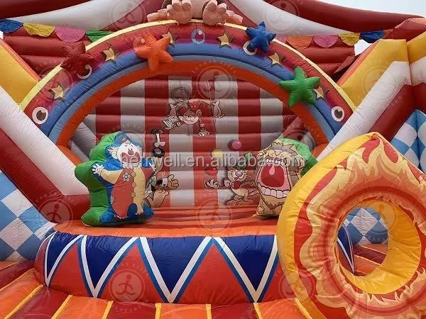 Kids Outdoor Huge Inflatable Circus Playground Interactive Inflatable Amusement Park With Bouncer and Slide For Kids and Adults