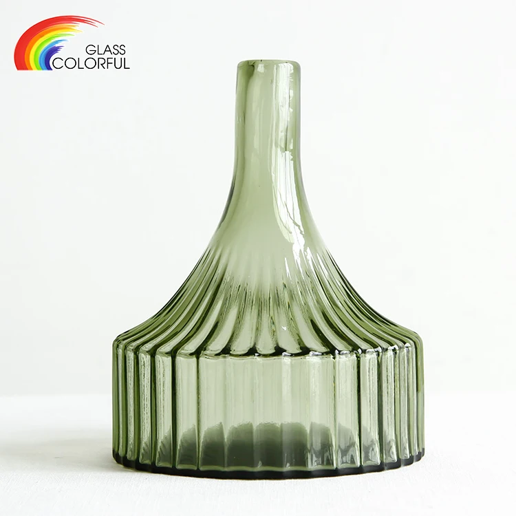Fine mouth glass vase for wedding table green glass