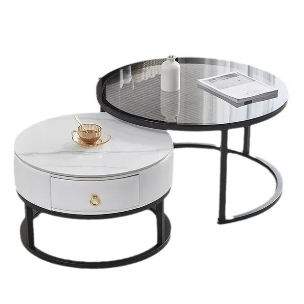 Rock board coffee table living room household circular small table light luxury modern internet famous small unit coffee table