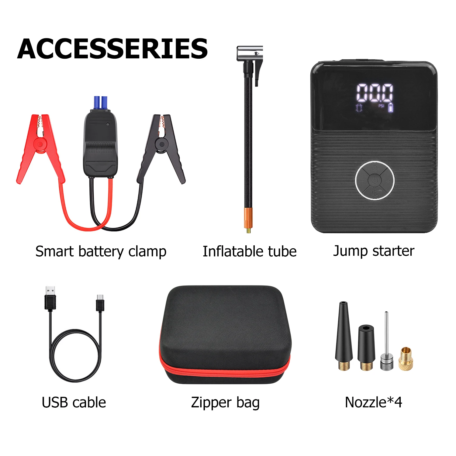 6 In 1 Car Jump Starter Air Pump Power Bank Lighting Portable Air Compressor Cars Battery Starters starting auto tyre inflator