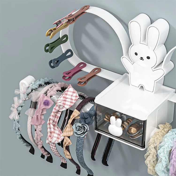 white cartoon cute little bunny shape display stand storage hair clips hair ties headband holder organizer