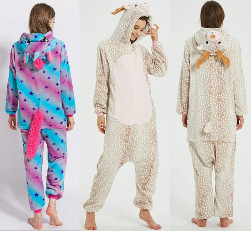 Onesie Flannel Kigurumi Pajamas Women Winter set Animal Rabbit Panda Sleepwear Winter Sleep wear Unicorn Pajamas jumpsuit