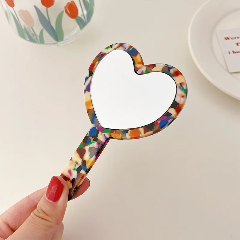10.3cm Fashion Retro Acetate Sheet Geometric Mirror Portable Love Mirror Daily Makeup Small Mirror