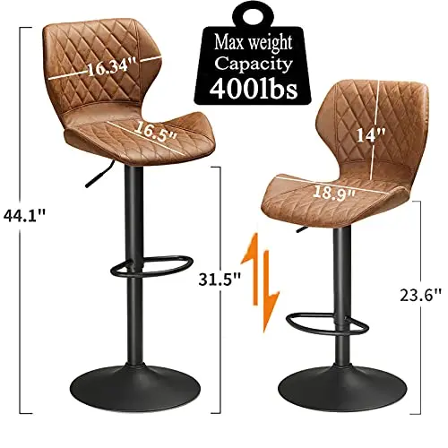 Modern Design Brown Adjustable Bar Stools Counter Height Swivel Bar Chairs for Kitchens Island with 400lbs Capacity