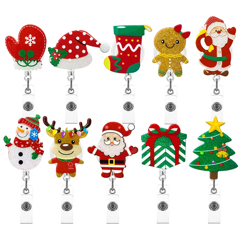 2023 Christmas Office Nurse Gifts Glitter Acrylic Custom Badge Reels Wholesale Luxury Designer Badge Reel