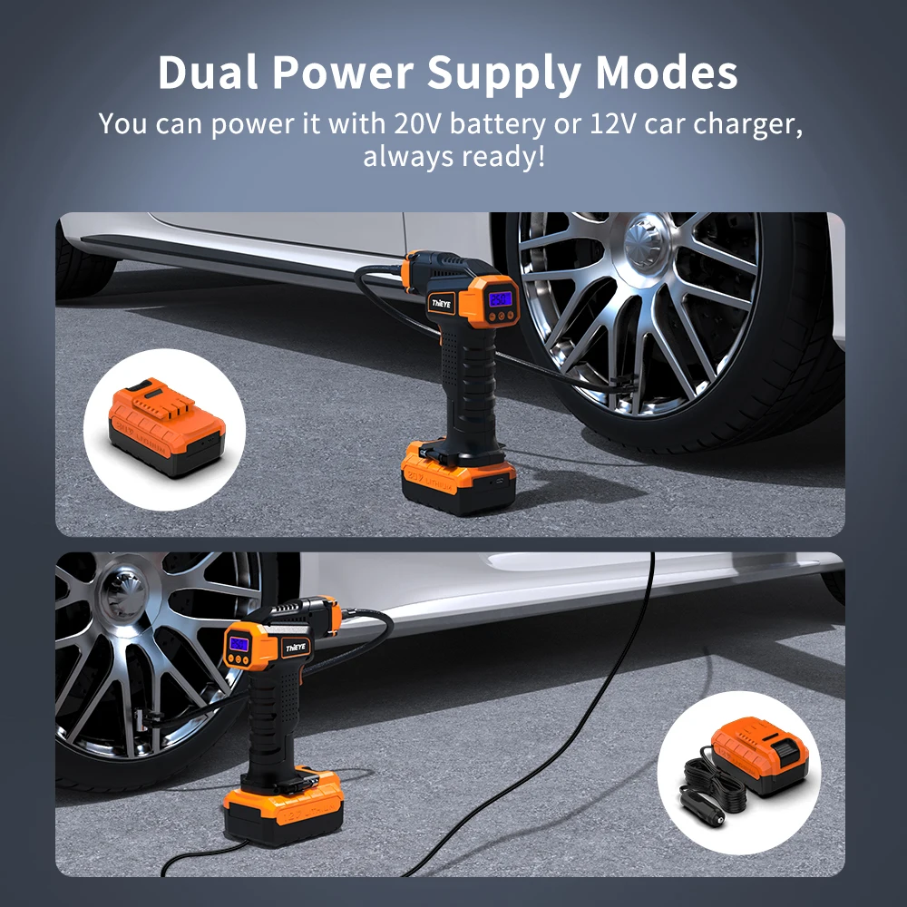 ThiEYE 150PSI Portable Tire Inflator Portable Air Compressor 10000mAh Battery Cordless Pump with Digital Gauge LED Light