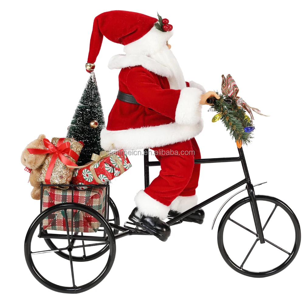 45cm santa claus sitting on tricycle lighting christmas decoration figurine collection fabric holiday festival custom item