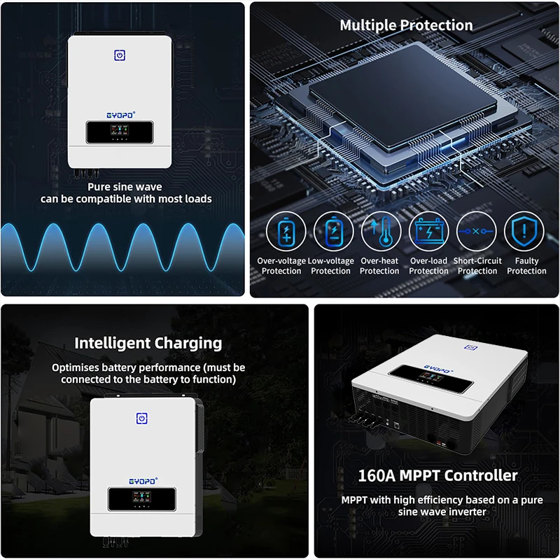 Gyopo 8.2KW Pure Sine Solar Power Inverter Hybrid Solar Inverter for Home use