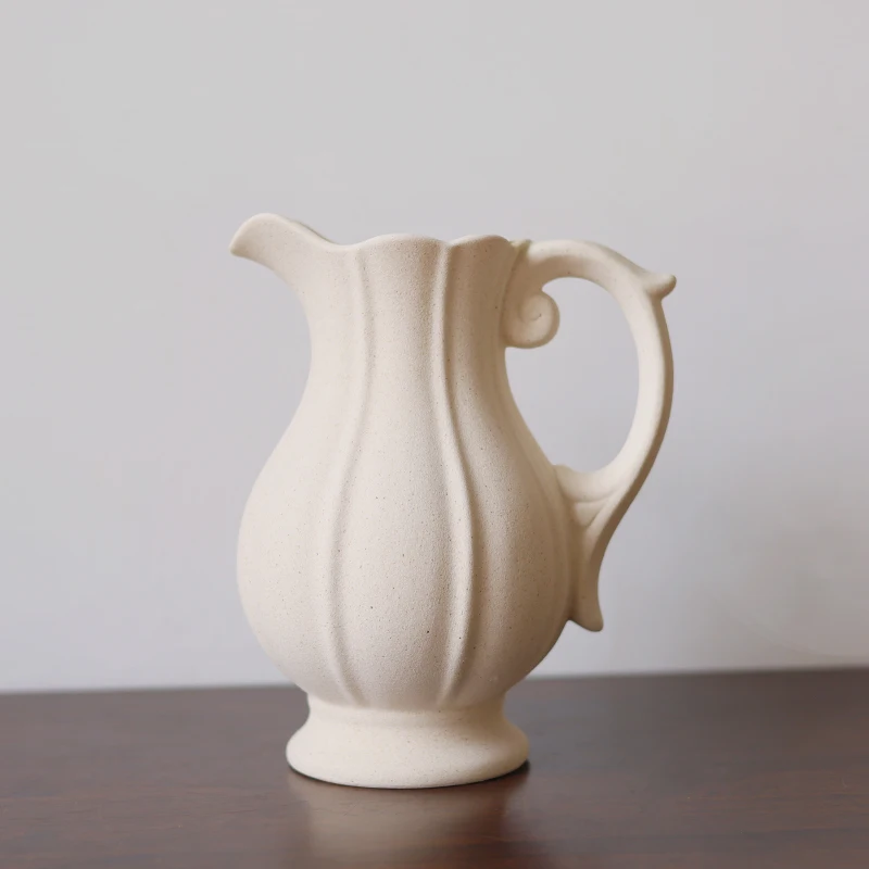 Modern Nordic Style Single Handle Ceramic Vase Matte White Porcelain Pitcher for Home Wedding Flower Arrangement Small Size