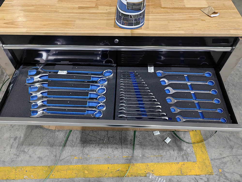 2024 new model 11 Drawers workshop garage metal tool cart for mechanic  workbench with wooden countertop