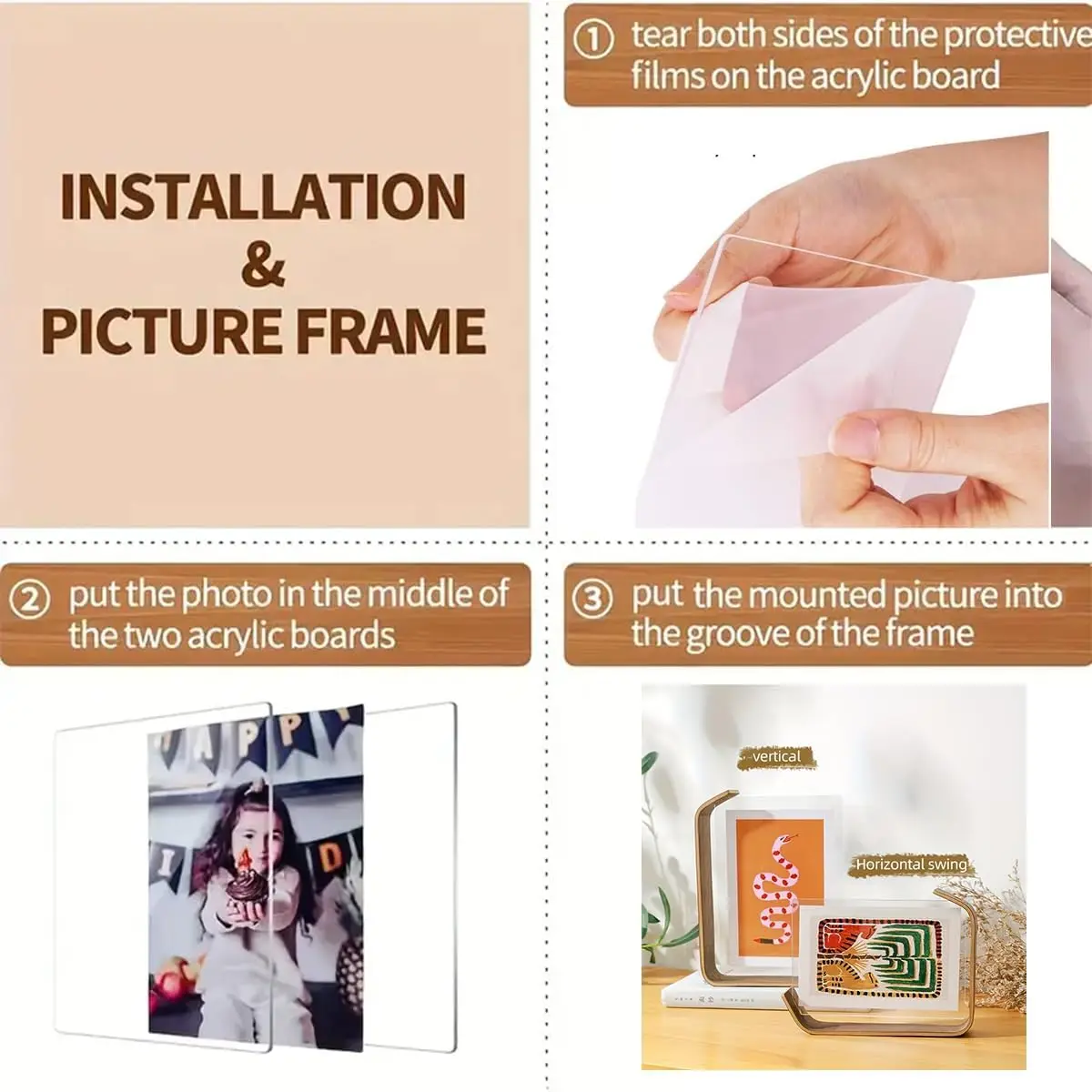STANDWIDE 4x6 inch Acrylic Wooden Photo Frame Herbarium Display Calendar DIY Frame Wedding Party Photo Frame