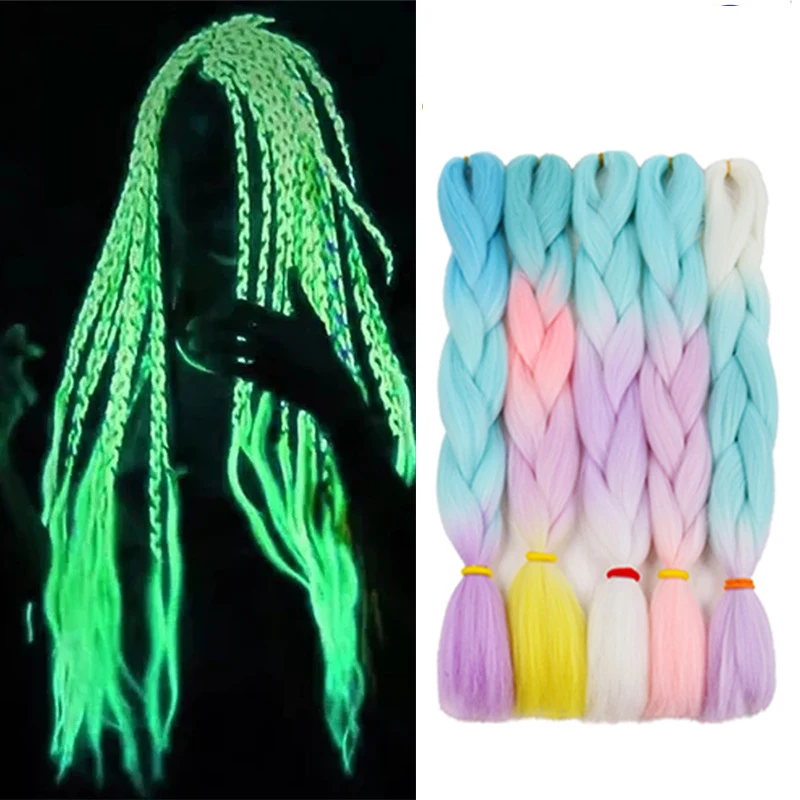 New arrival Style 24 INCH Glowing In The Dark Braid Synthetic Fiber Hot Water Curl
