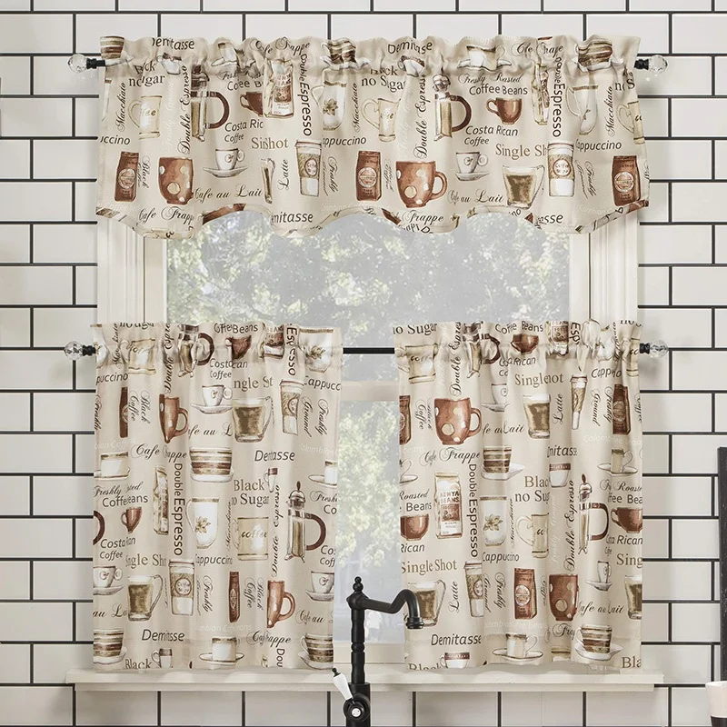 Bindi Wholesale Ivory 3pcs Coffee Shop Rod Pocket Kitchen Curtain Valance and Tiers Set